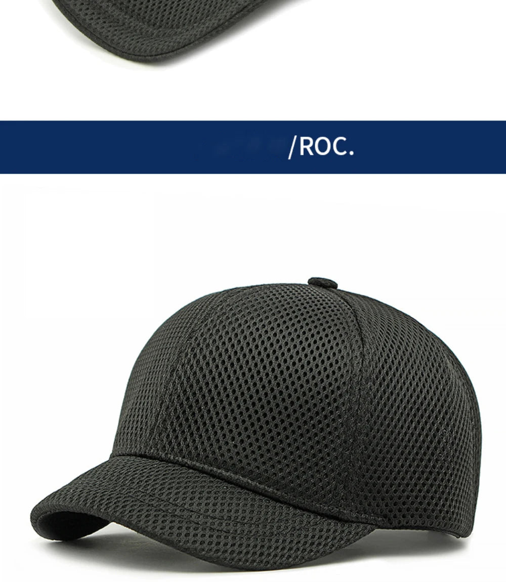 HT4828 Casquette de baseball à visière courte de 5 cm pour homme, 6 panneaux, en maille respirante, style « trucker », pour hommes et femmes, unie, à fermeture à pression