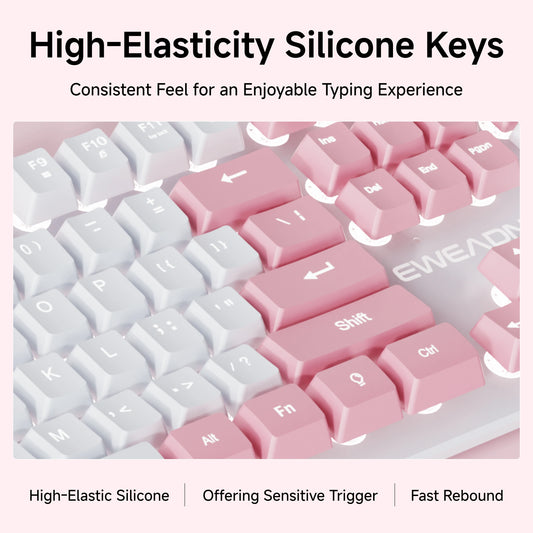 EWEADN Wired Pink White Keyboard, Full-Size Numpad, Quiet Keys, RGB Backlit Cute Design for Laptop/PC, Ideal for Work & Gaming