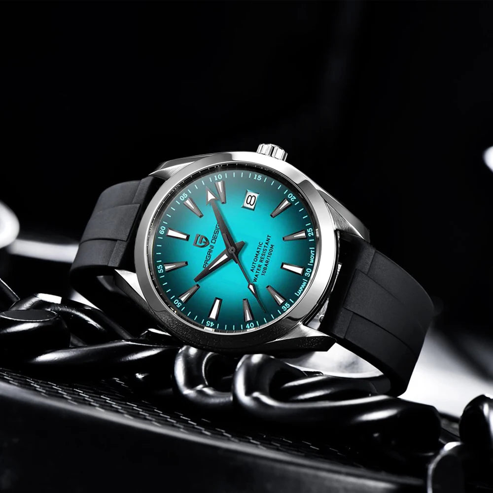 Reloj de lujo para hombre PAGANI DESIGN – Modelo automático mecánico (calibre 8215), de acero inoxidable, hermético, con indicador de fecha y agujas luminiscentes