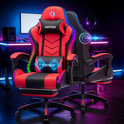 300lbs RGB LED Gaming Chair with Wireless Speakers, Ergonomic Massage Gaming Chair with Footrest, Reclining Computer Gaming Chair for Adults