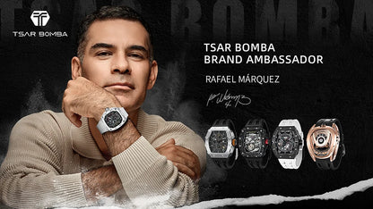 Reloj TSAR BOMBA para hombre, marca de lujo, diseño tonneau, impermeable, de acero inoxidable, reloj de pulsera de moda rectangular para hombre