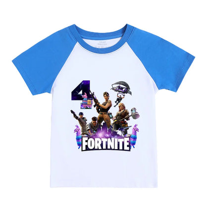Fortnite Numbers 0-9 Kids T Shirt Game Cartoon Printed Pure Cotton Short Sleeve Casual Sports Top for Boys Girls Clothing Gift