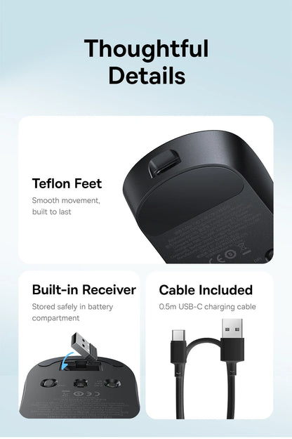 【NAUJIENA】Baseus EM2 ergonominė belaidė pelė, Bluetooth 5.3, 2.4G, Type-C įkrovimas, itin lengva tyli pelė su pritaikomu mygtuku