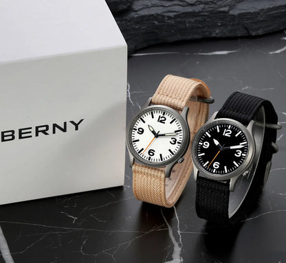 BERNY Full Titanium Watches for Men Super Luminous Sapphire Sports Field Quartz Men's Watch VH31 Wristwatch 5ATM Easy Read
