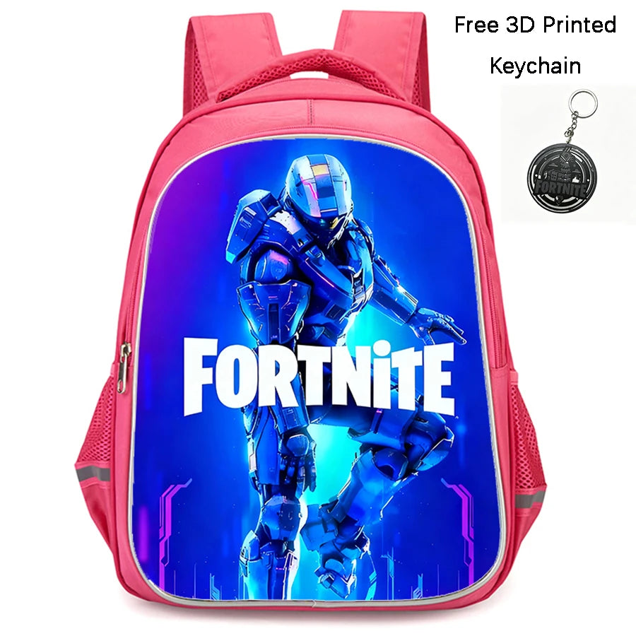 FORTNITE 16-inch Durable Lightweight Backpack, Dual Zipper Pockets, Cartoon Style for Boys & Girls 6-10,Free 3D Printed Keychain