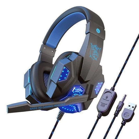 Casques de jeu supra-auriculaires, écouteurs filaires 3.5mm, écouteurs stéréo avec microphone réglable pour ordinateur, téléphone, ordinateur portable, PC
