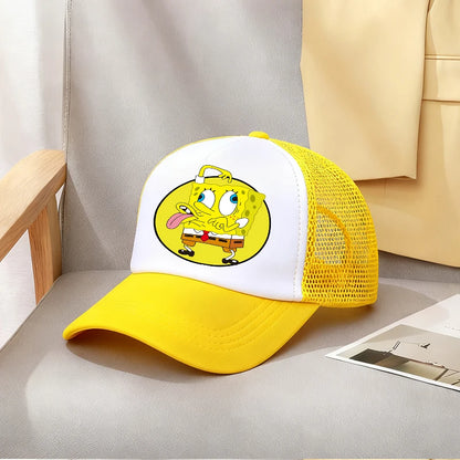 Cute SpongeBobs Baseball Cap Movie Cartoon Round Role Boy Girl Kids Adult Sport Casual Sunshade Adjustable Anime Peaked Mesh Hat