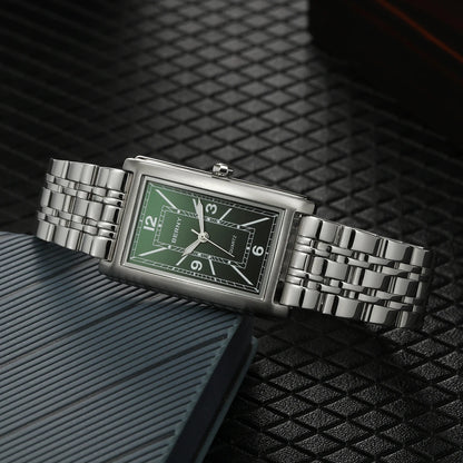 Montre carrée pour homme BERNY – Mouvement à quartz, cadran à chiffres romains, affichage luminescent, boîtier en acier inoxydable 316L – Montre rectangulaire élégante et décontractée