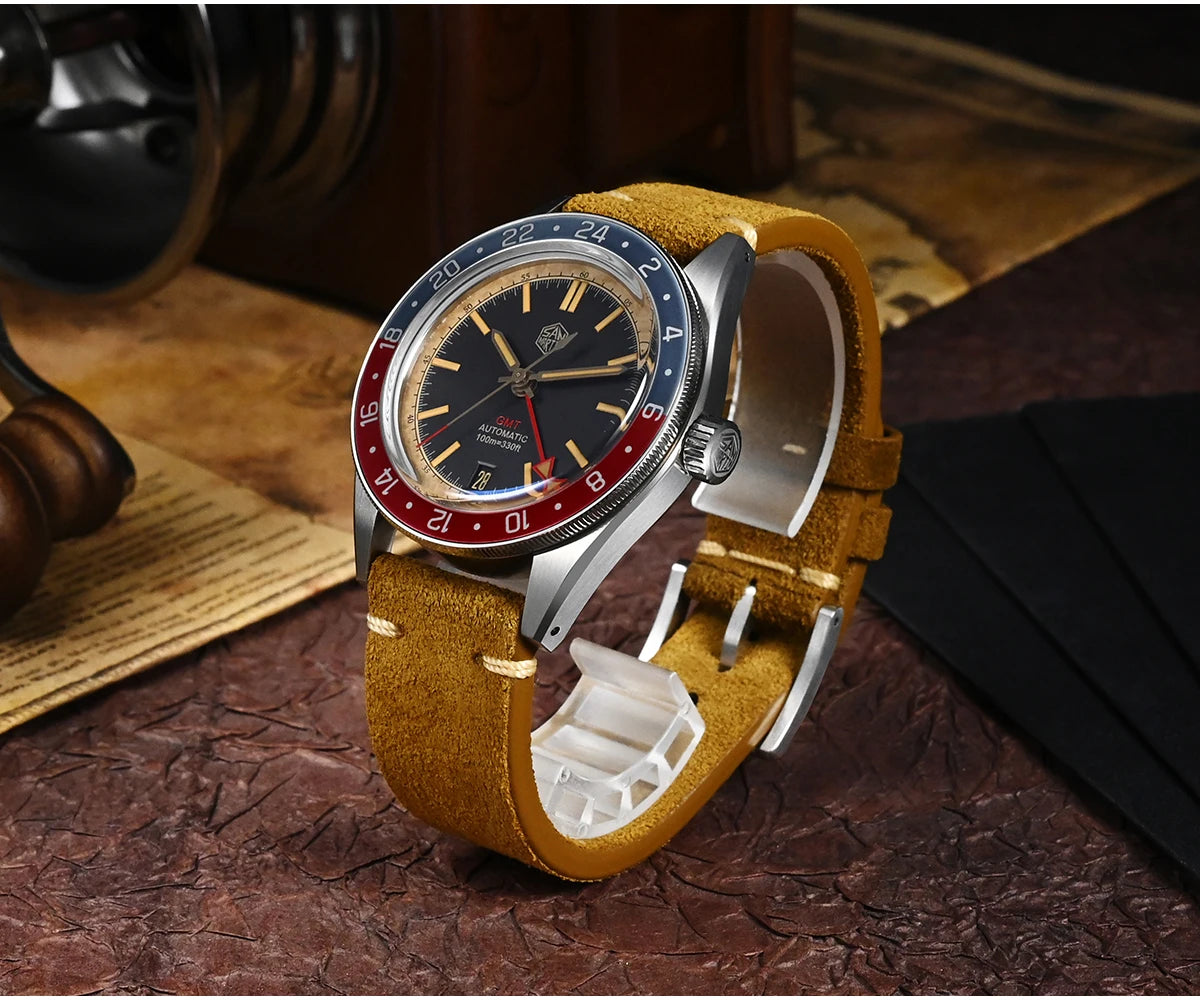 San Martin 39.5mm Limited Edition Full Lume Dial Automatic Men's Watch NH34 GMT 6H Date 10Bar Luxury Watch SN0116W