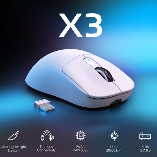 ATTACK SHARK X3 brezžična gaming miška, 49g ergonomska miška za PC, trojni načini, optični senzor PAW3395 26K DPI, programabilni gumbi