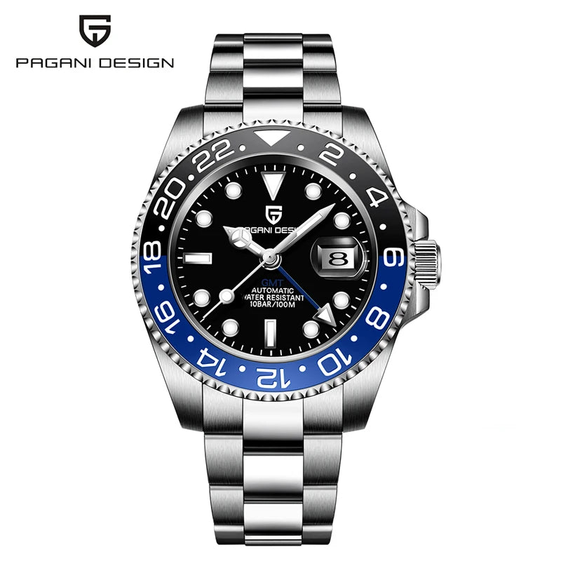 PAGANI DESIGN 40MM GMT Reloj para hombre de lujo con cristal de zafiro AR, reloj mecánico con bisel cerámico, automático, resistente al agua 100M, reloj de regalo