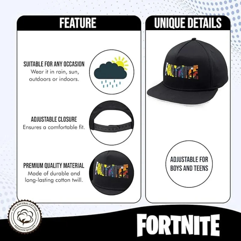 Fortnite Game Cap Cartoon Black Hat Adults Outdoor Travel Adjustable Sun Baseball Sports Cap