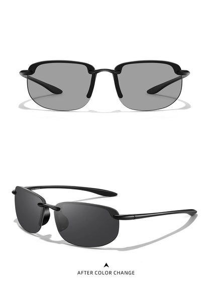 CAPONI Polarized Sunglasses For Men Original Design Outdoor Sport Running Driving Sun Glasses Photochromic Black Shades BS36502