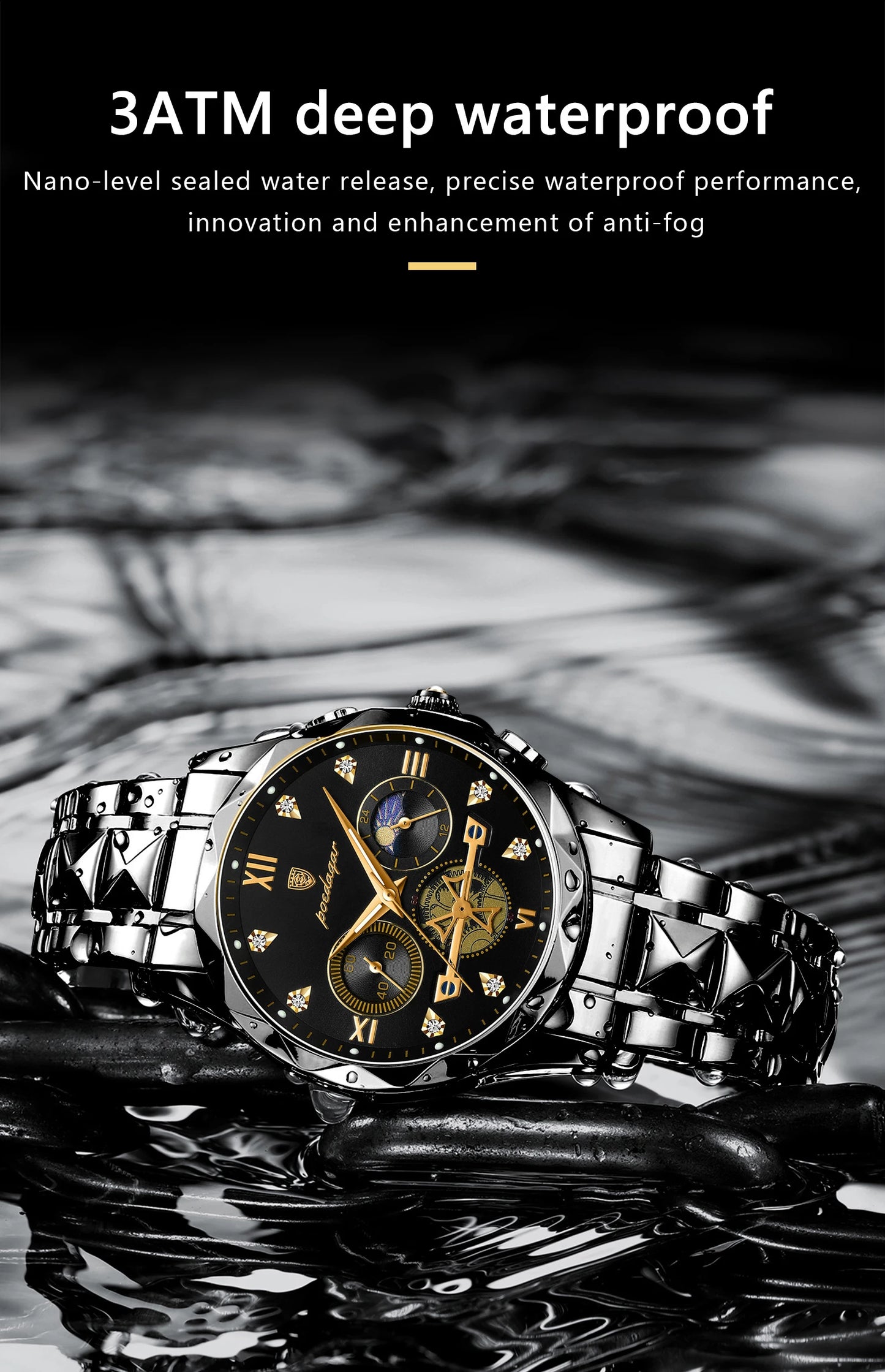 POEDAGAR Top High Quality Man Wristwatch Stainless Steel Chronograph Business Men Watch Waterproof Luminous Quartz Men's Watches