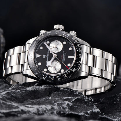 Vyriškas laikrodis „PAGANI DESIGN“ „Panda“ – prabangus kvarcinis chronografas, atsparus vandeniui, safyro stiklas su antirefleksine danga, šviečiantis sportinis laikrodis