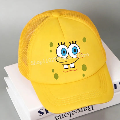 SpongeBobs Baseball Cap Kids Adult Kawaii Expression Sun Hat Summer Breathable Mesh Sunbonnet Outdoor Sports Headgear Gift New