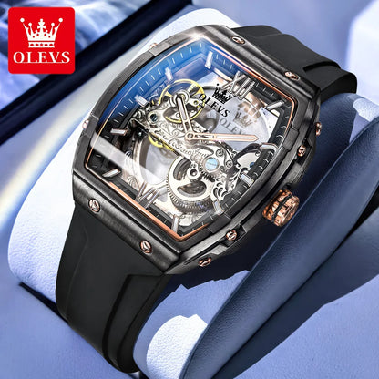 OLEVS 6779 fashion men's watches waterproof Transparent dial silicone tape mechanical watch for man Original brand wristwatch