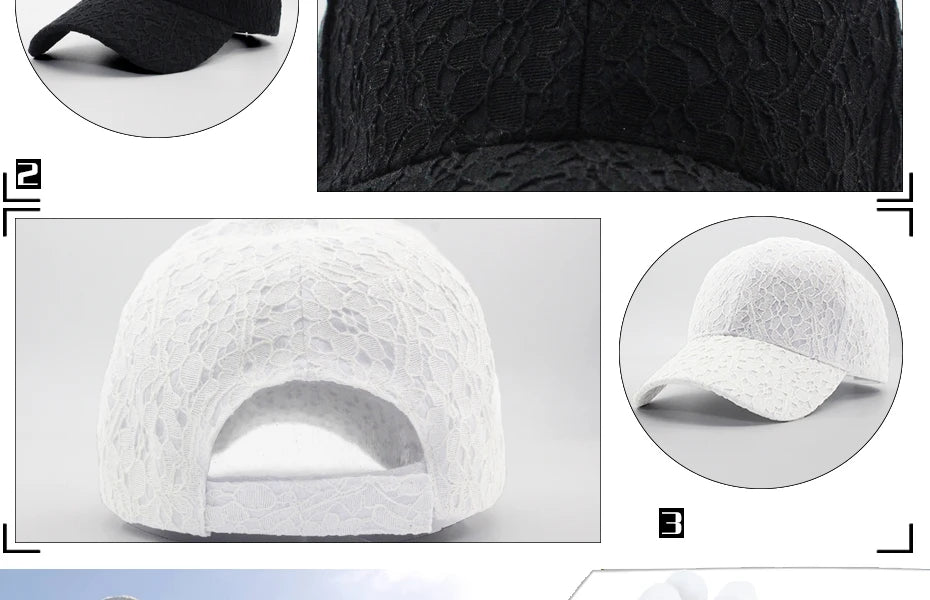 CNTANG Brand Summer Lace Hat Cotton Baseball Cap For Women Breathable Mesh Girls Snapback Hip Hop Fashion Female Caps Adjustable