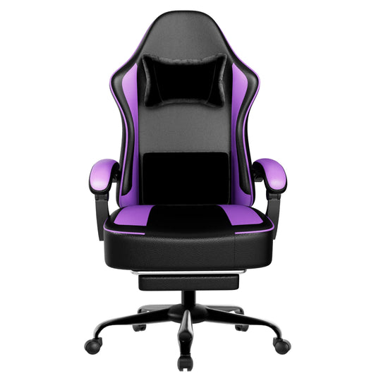 Ergonomic Gaming Chair with Footrest, Pocket Spring Cushion Computer Chair, PU Leather Reclining Gaming Chair for Adults, Adjustable Office Chair
