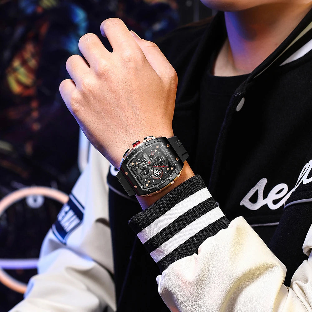 CURREN Men’s Luxury Square Quartz Chronograph Watch Waterproof, Luminous Dial & Date Display