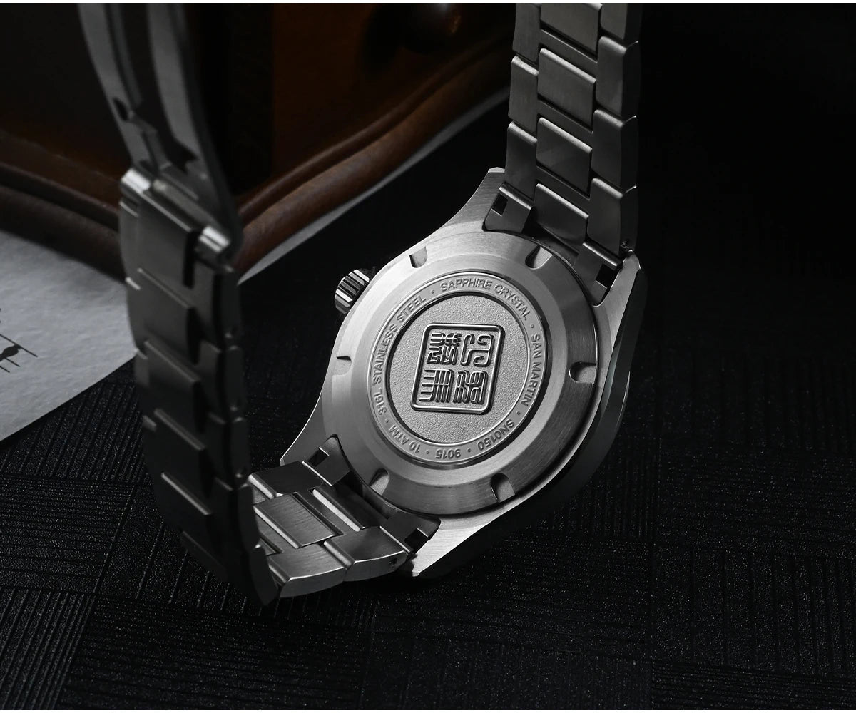 San Martin 39mm Miyota 9015 Turbine Guilloche MOP Dial Men Luxury Watch Automatic 3H Date Quick Adjust BGW-X1 Luminous SN0150-1
