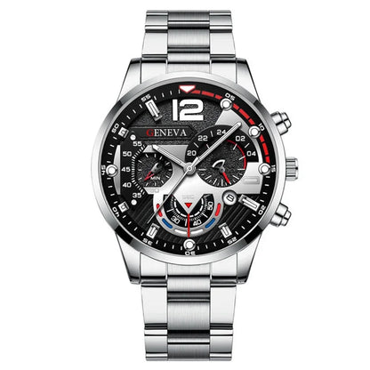 GENEVA Men's Creative  Six-Pin Watch Alloy Steel Band Quartz Watch Men Watch New Luxury  Men's Quartz WristWatch