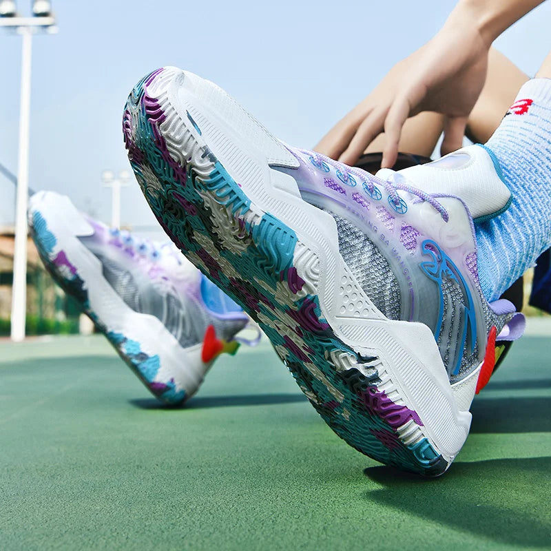 Chaussures de basket-ball unisexes, chaussures d'entraînement de compétition en plein air en maille tendance, bottes de basket-ball plates antidérapantes à rebond pour hommes