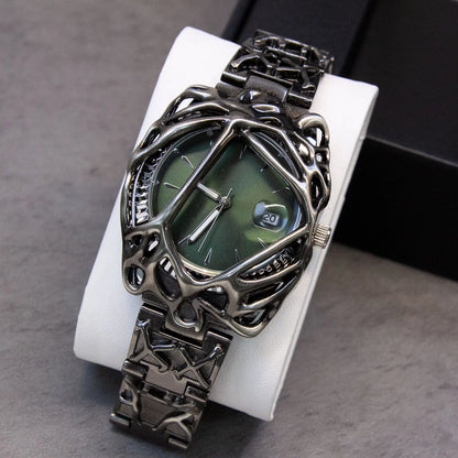 Unique Minimalism Men's Watches Irregular Dial Design Fashion Casual Street Punk Gothic Y2k Wristwatch for Men Black Color Gift