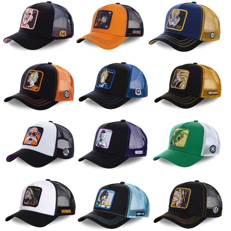 Casquette de baseball ajustable et respirante en maille avec languette brodée « Dragon Ball » : casquette de protection solaire pour hommes et femmes, adaptée aux activités de plein air