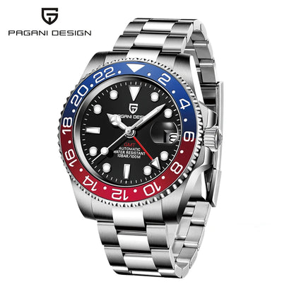 PAGANI DESIGN 40MM GMT Reloj para hombre de lujo con cristal de zafiro AR, reloj mecánico con bisel cerámico, automático, resistente al agua 100M, reloj de regalo