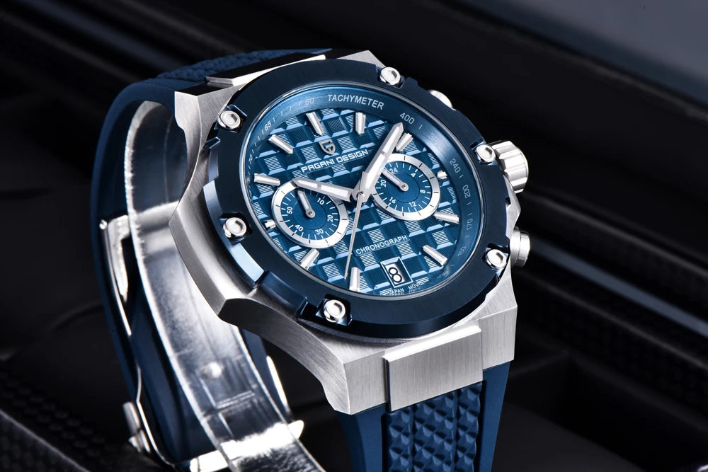 Quartzhorloges voor heren van PAGANI DESIGN – Luxe sportchronograaf, waterdicht, voorzien van lichtgevende wijzers en een saffierglas met antireflectiecoating