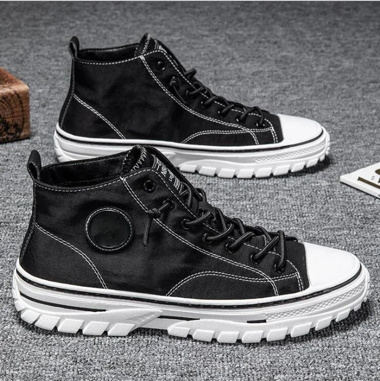 Men's Canvas Shoes High Top Casual Breathable Sports Shoes Gray Skateboarding Vulcanized Shoes Comfortable Sneakers 2025 New