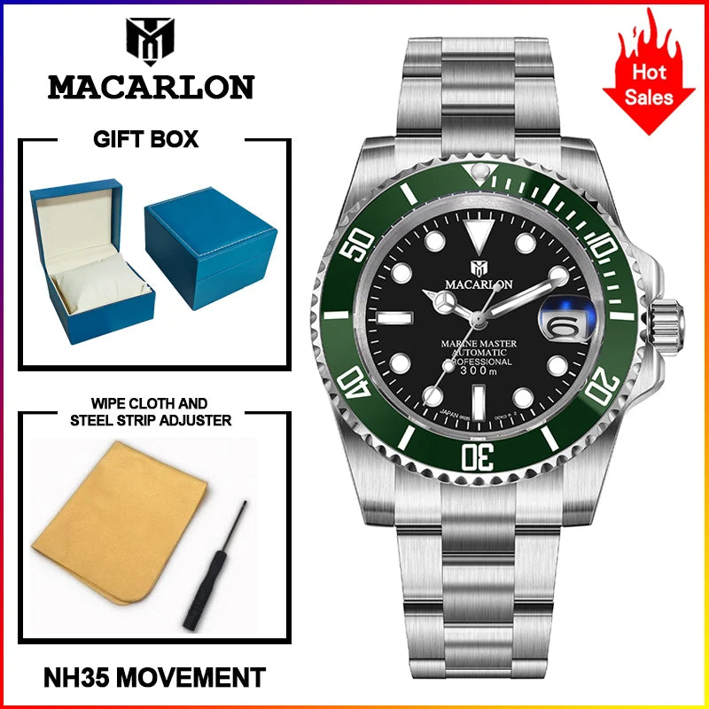 MACARLON Design New 41mm Mechanical Watch for Men Sapphire Glass Luminous Stainless Steel Waterproof China NH35 Automatic Watch TOP