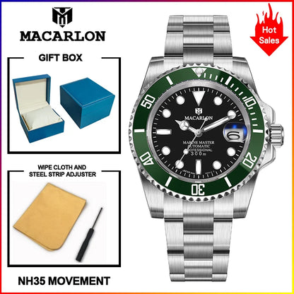 MACARLON Design New 41mm Mechanical Watch for Men Sapphire Glass Luminous Stainless Steel Waterproof China NH35 Automatic Watch TOP