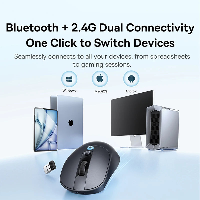 【NAUJIENA】Baseus EM2 ergonominė belaidė pelė, Bluetooth 5.3, 2.4G, Type-C įkrovimas, itin lengva tyli pelė su pritaikomu mygtuku