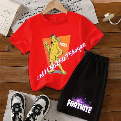 Fortnite Series T-Shirt- und Shorts-Set für Kinder, Hot-Game-Oberteil und Hose, sommerliches, niedliches Homewear-Loungewear-Outfit, Geburtstagsgeschenk