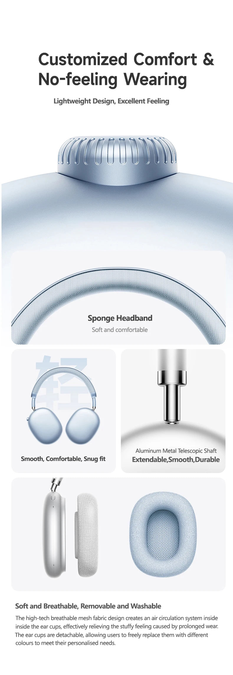 Cuffie wireless Picun F8MAX ANC, cancellazione attiva del rumore ibrida 59dB, audio spaziale, auricolari Bluetooth 6.0, headset over-ear 180H