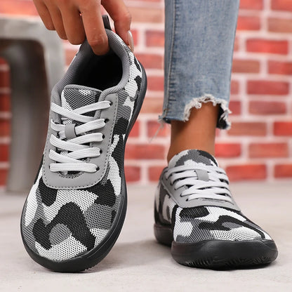 Camouflage-damesko med bred tå, åndbart mesh, komfortable barfodssko med flad sål, nye bløde såler, Chaussure De herresneakers