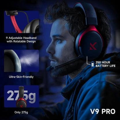 MCHOSE V9 Pro Wireless Gaming Headset 7.1 Surround Sound, Bluetooth 5.3 Headphones with Noise Cancelling Mic, Low Latency PC Gaming Headset