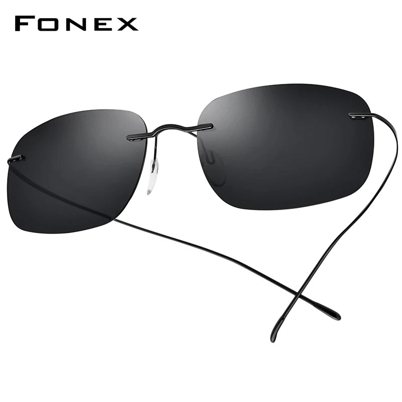 FONEX Titanium Rimless Sunglasses Men Austria Ultralight Frameless Square Polarized Sun Glasses for Women Japanese Shades 85694