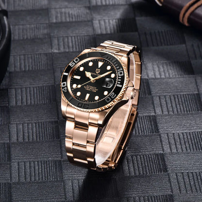 PAGANI DESIGN Luxury Mechanical Automatic Men's Watch Rose Gold Ceramic Rotating Frame Top Business watches for man reloj hombre