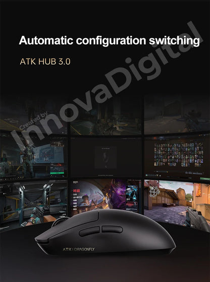 ATK Dragonfly A9 Ultimate belaidė žaidimų pelė A9 Air PAW3950, itin lengva ergonomiška e. sporto FPS žaidėjų pelė CSGO A9 Ultra
