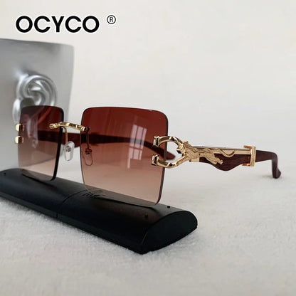 Fashion Rimless Square Sunglasses For Man Leopard Design Gradient Sun Glasses Woman Luxury Outdoor Eyewear UV400