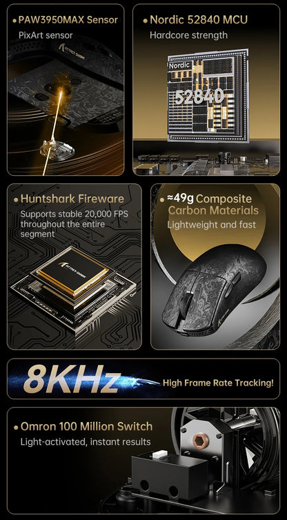 Attack Shark R11 Ultra 8K Carbon Fiber Gaming Mouse, PAW3950MAX, 49g Ultra-Lightweight, Wireless 8000Hz Polling,Tri-Mode