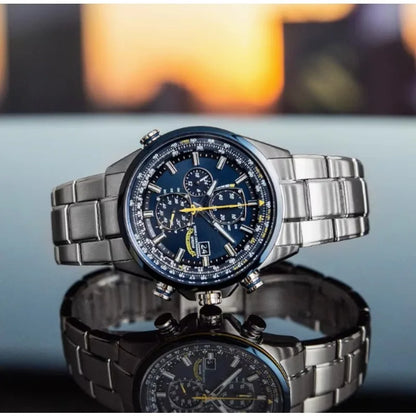 New Men's Ecological Driven Sports Luxury World Chronograph Atomic Chronograph Stainless Steel Blue Dial Christmas Gift