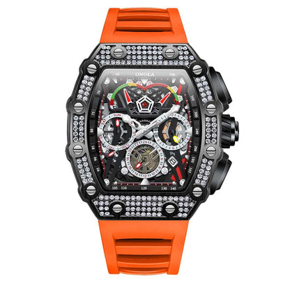 ONOLA Luxury Diamond Mechanical Wristwatches Fashion Sports Square Date Waterproof Automatic Man Watch Men Military Watch Clock