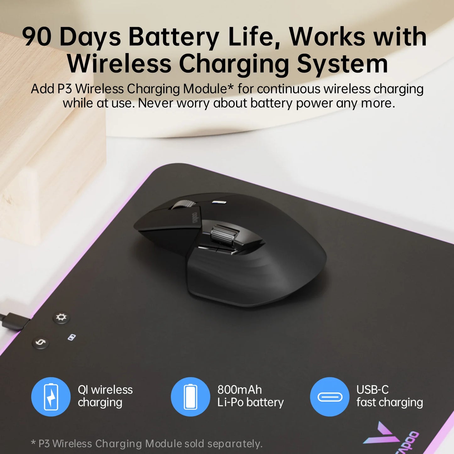 Mysz bezprzewodowa Rapoo MT760L/MT760M Multi-mode, akumulatorowa, ergonomiczna, 4000 DPI, obsługa do 4 urządzeń, mysz Bluetooth