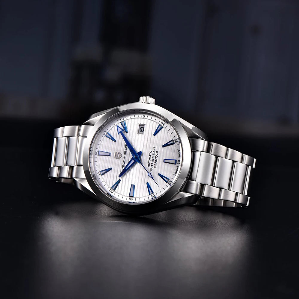 Reloj de lujo para hombre PAGANI DESIGN – Modelo automático mecánico (calibre 8215), de acero inoxidable, hermético, con indicador de fecha y agujas luminiscentes