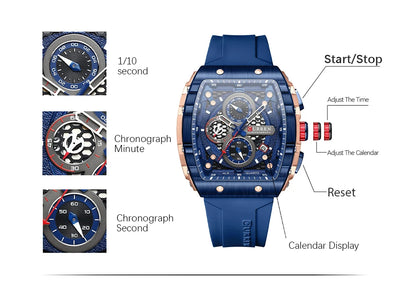 CURREN Men’s Luxury Square Quartz Chronograph Watch Waterproof, Luminous Dial & Date Display