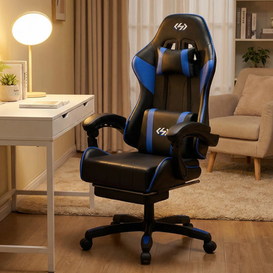 Ergonomischer Gaming-Stuhl, Computer-Bürostuhl mit Fußstütze und Kopfstütze, Bürostuhl für Erwachsene mit verstellbarer Höhe und Rückenlehne